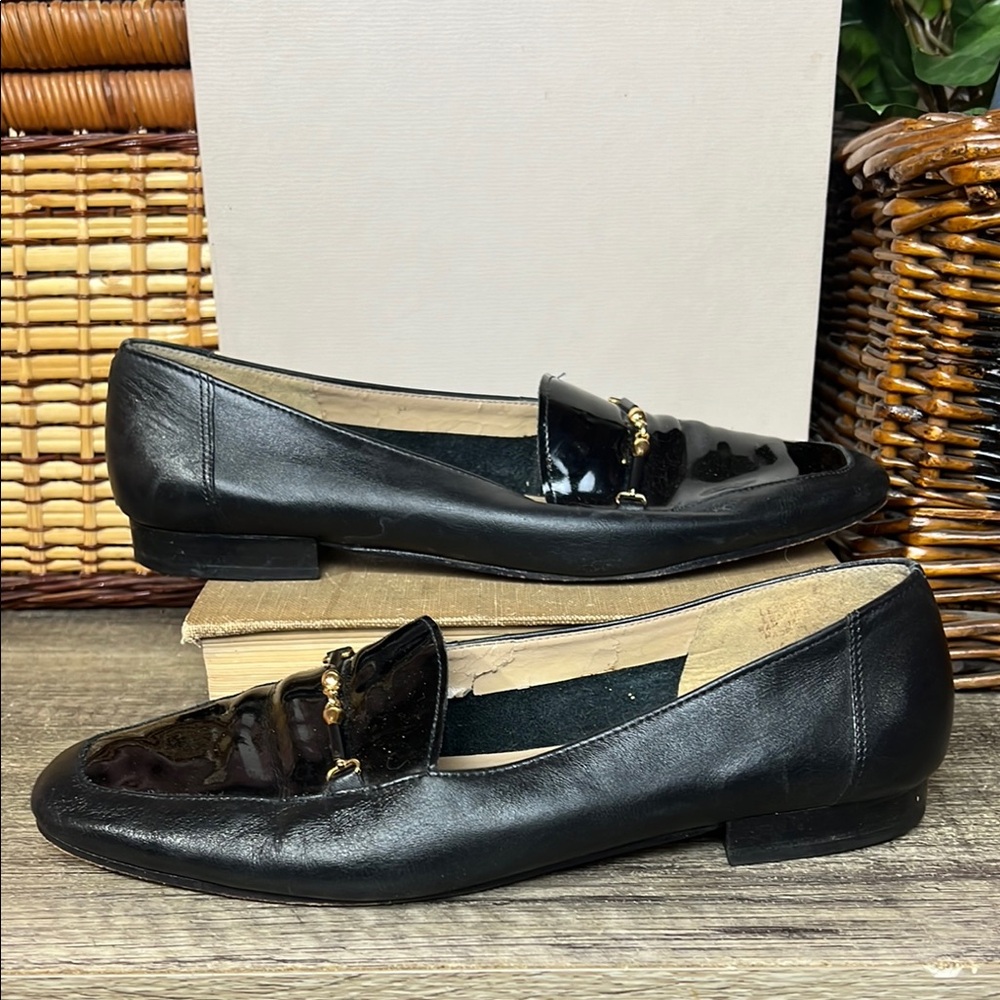 Enzo Angiolini Black Leather Loafers with Glossy Finish